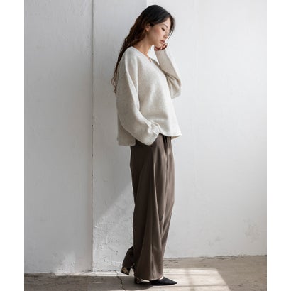 【2点セット】バラクラバ風フードニットマフラー付きVネックニット （BROWN）｜詳細画像