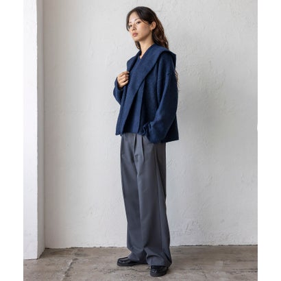【2点セット】バラクラバ風フードニットマフラー付きVネックニット （BROWN）｜詳細画像