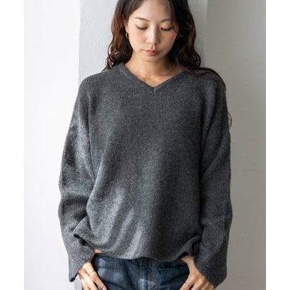 【2点セット】バラクラバ風フードニットマフラー付きVネックニット （BROWN）｜詳細画像