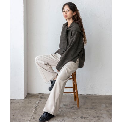 【2点セット】バラクラバ風フードニットマフラー付きVネックニット （BROWN）｜詳細画像