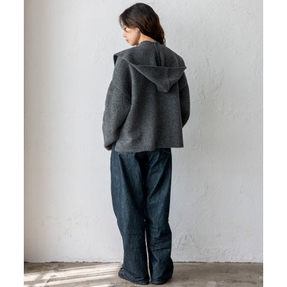 【2点セット】バラクラバ風フードニットマフラー付きVネックニット （CHARCOAL）｜詳細画像