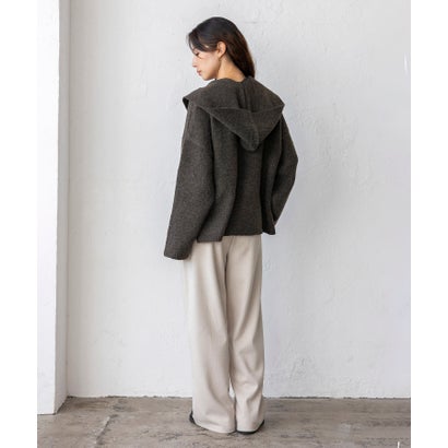 【2点セット】バラクラバ風フードニットマフラー付きVネックニット （CHARCOAL）｜詳細画像