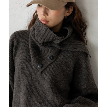 【2点セット】モックネックニット＆ボタン付きネックウォーマー(スヌード) （NAVY）｜詳細画像