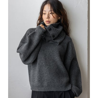 【2点セット】モックネックニット＆ボタン付きネックウォーマー(スヌード) （NAVY）｜詳細画像
