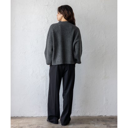 【2点セット】モックネックニット＆ボタン付きネックウォーマー(スヌード) （NAVY）｜詳細画像