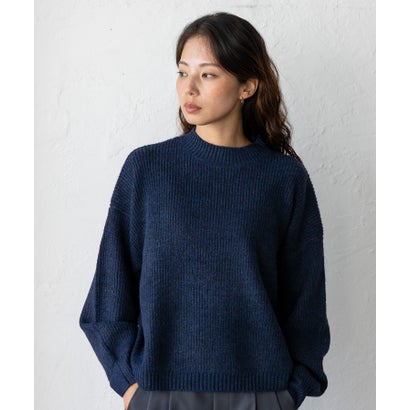 【2点セット】モックネックニット＆ボタン付きネックウォーマー(スヌード) （NAVY）｜詳細画像