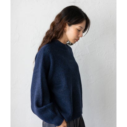 【2点セット】モックネックニット＆ボタン付きネックウォーマー(スヌード) （NAVY）｜詳細画像