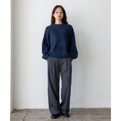 【2点セット】モックネックニット＆ボタン付きネックウォーマー(スヌード) （NAVY）｜詳細画像
