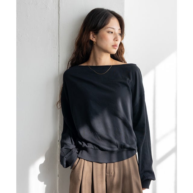 ボートネック/ワンショルダー2WAY長袖カットソー （BLACK）