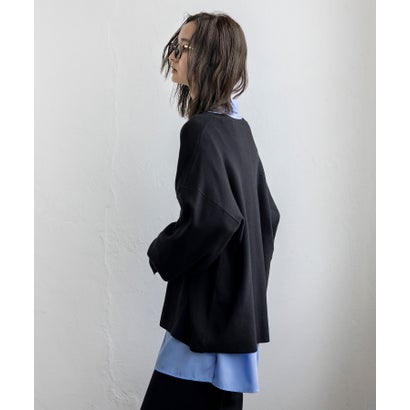【2点セット】Vネックニット＆ワイドパンツセットアップ （BLACK）｜詳細画像