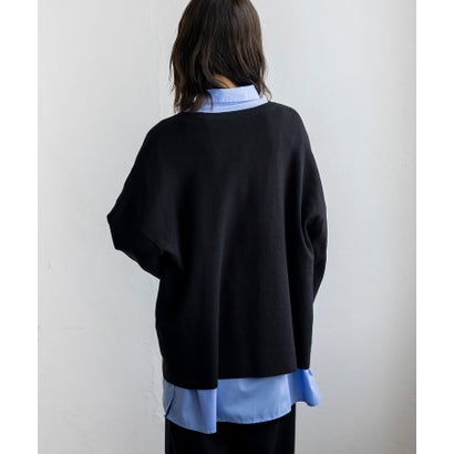 【2点セット】Vネックニット＆ワイドパンツセットアップ （BLACK）｜詳細画像