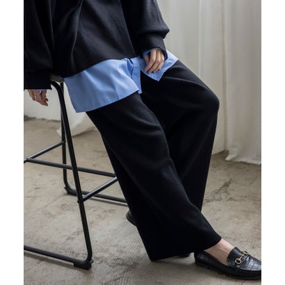 【2点セット】Vネックニット＆ワイドパンツセットアップ （BLACK）｜詳細画像