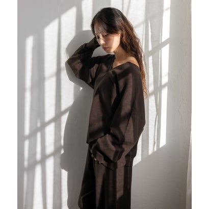 【2点セット】Vネックニット＆ワイドパンツセットアップ （BLACK）｜詳細画像