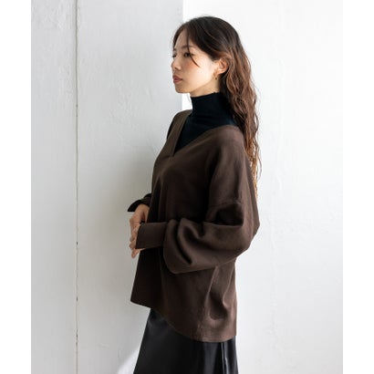 【2点セット】Vネックニット＆ワイドパンツセットアップ （BROWN）｜詳細画像