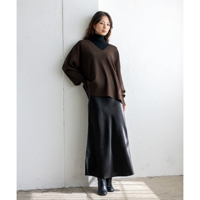 【2点セット】Vネックニット＆ワイドパンツセットアップ （BROWN）｜詳細画像