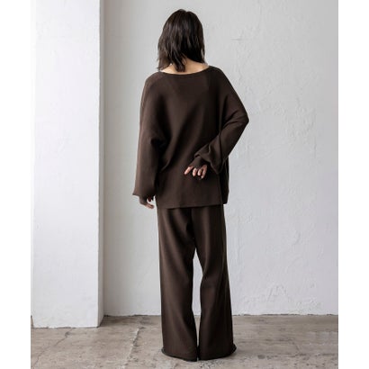【2点セット】Vネックニット＆ワイドパンツセットアップ （BROWN）｜詳細画像