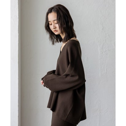 【2点セット】Vネックニット＆ワイドパンツセットアップ （BROWN）｜詳細画像
