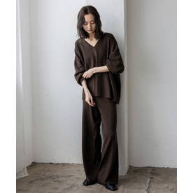 【2点セット】Vネックニット＆ワイドパンツセットアップ （BROWN）