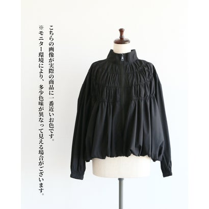 軽くて、ふわ 贅沢ギャザーのモードブルゾン （ブラック）｜詳細画像