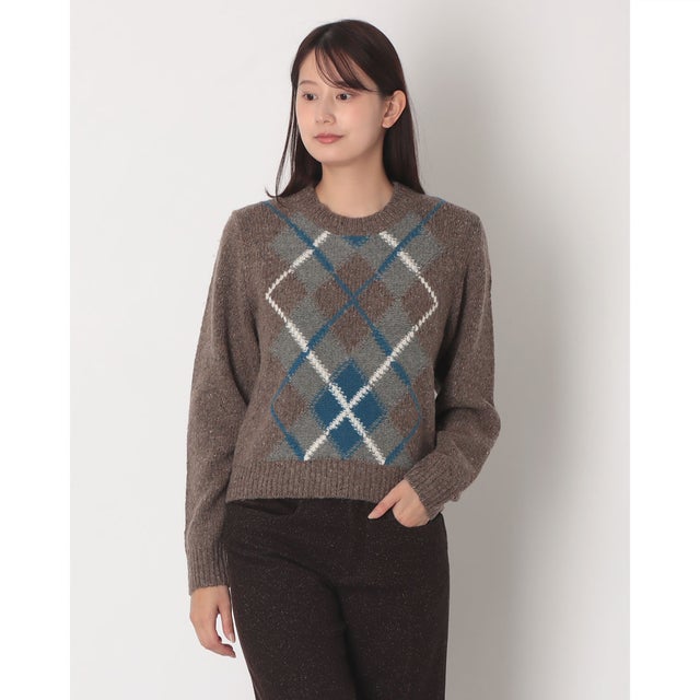 WOMEN'S SLEEVE PULLOVER ARGYLE （ブラウン）
