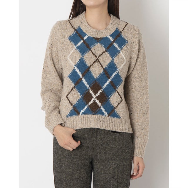 WOMEN'S SLEEVE PULLOVER ARGYLE （ベージュ）