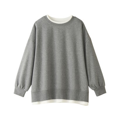 あったか裏起毛レイヤード風デザインゆるトップス （杢グレー）｜詳細画像