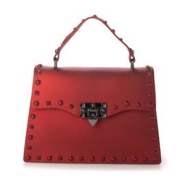 ファッショナブルなワンカラースタッズ付きバッグ ショルダーバッグ Mサイズ レディースバッグ VA024-RED （RED）