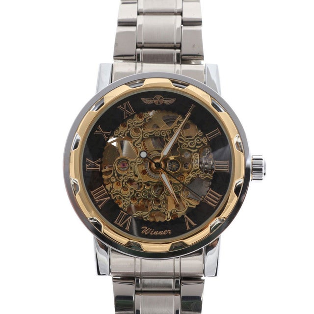 
                    自動巻き腕時計 機械式腕時計 透かし彫りが美しいメタルベルトのフルスケルトン腕時計 ATW013-GDBK （GDBK）