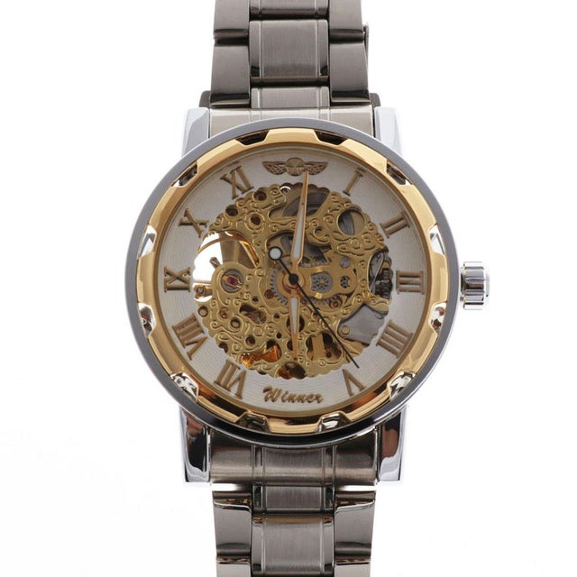 
                    自動巻き腕時計 機械式腕時計 透かし彫りが美しいメタルベルトのフルスケルトン腕時計 ATW013-GDWH （GDWH）