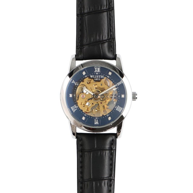 
                    自動巻き腕時計 シンプル機能のスケルトンデザイン シルバーケース 革ベルト 機械式腕時計 WSA020-SVBK （SVBK）
