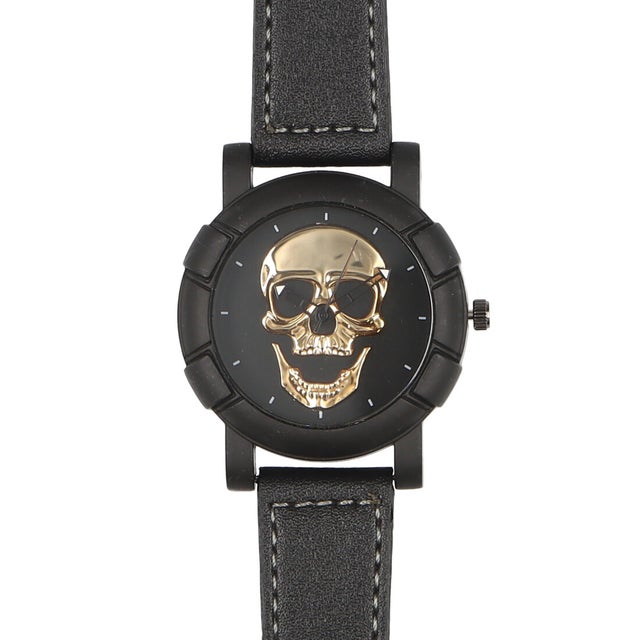 
                    文字盤に大きなスカルが光る ブラックデザイン 存在感抜群 レザーベルト メンズウォッチ メンズ腕時計 SPST055-BKGD （BKGD）