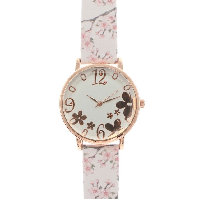 
                    手元にパッと花開く！ 魅力あふれたかわいい桜模様ベルト クリスタルカットガラス レディース腕時計 SPST034-WHT （WHT）