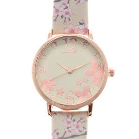 手元にパッと花開く！ 魅力あふれたかわいい桜模様ベルト クリスタルカットガラス レディース腕時計 SPST034-BEI （BEI）