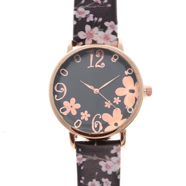 
                    手元にパッと花開く！ 魅力あふれたかわいい桜模様ベルト クリスタルカットガラス レディース腕時計 SPST034-BLK （BLK）