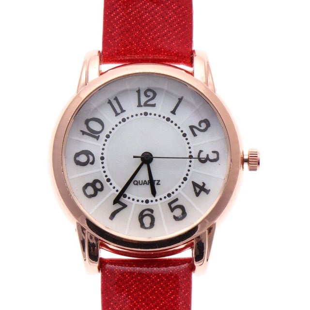 
                    シェルの文字盤がきらきら光る クリスタルカットガラス ラメ入りベルト レディース腕時計 SPST022-RED （RED）