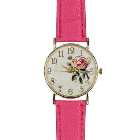 バラの花と蝶々が文字盤にデザインされたラグジュアリーウォッチ フラワーデザイン PUレザーベルト レディース腕時計 SPST052-DPK （DPK）