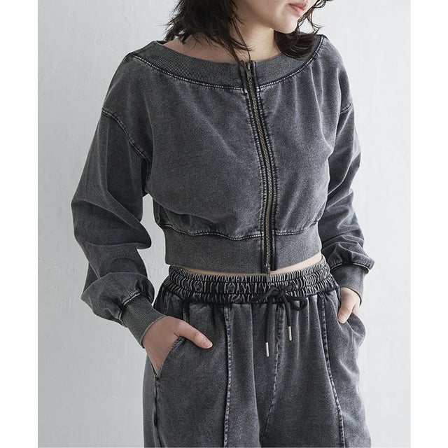 ケミカルオフショルスウェットZIP （チャコール）