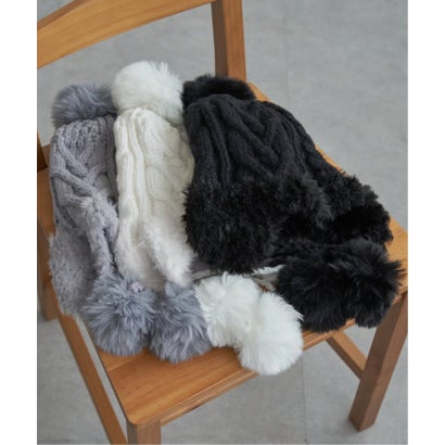 ケーブルアミポンポンニットボウ （グレー）｜詳細画像