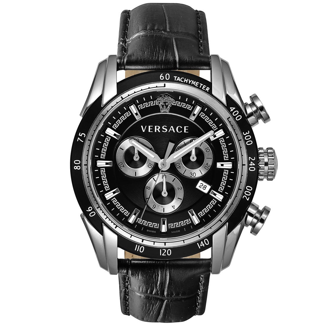 ヴェルサーチ V-RAY クロノグラフ クオーツ 腕時計 レザー ブラック 黒 VDB040014 箱付 訳あり VERSACE（新品・未使用品）