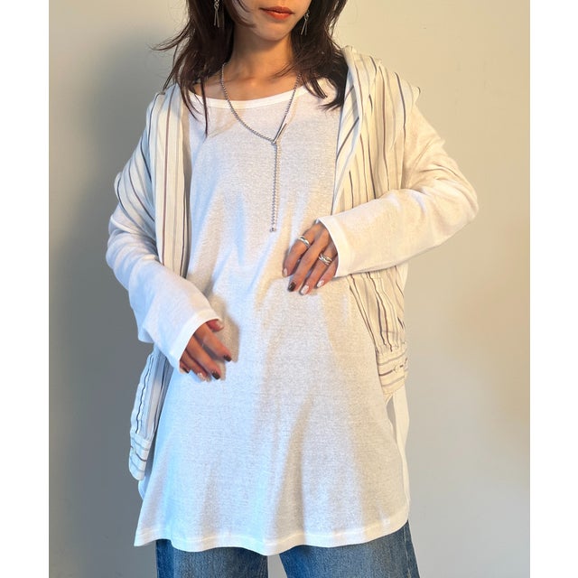シアー 透け感 Tシャツ ロンT トップス 長袖 Sheer long sleeve Tee  （ホワイト）