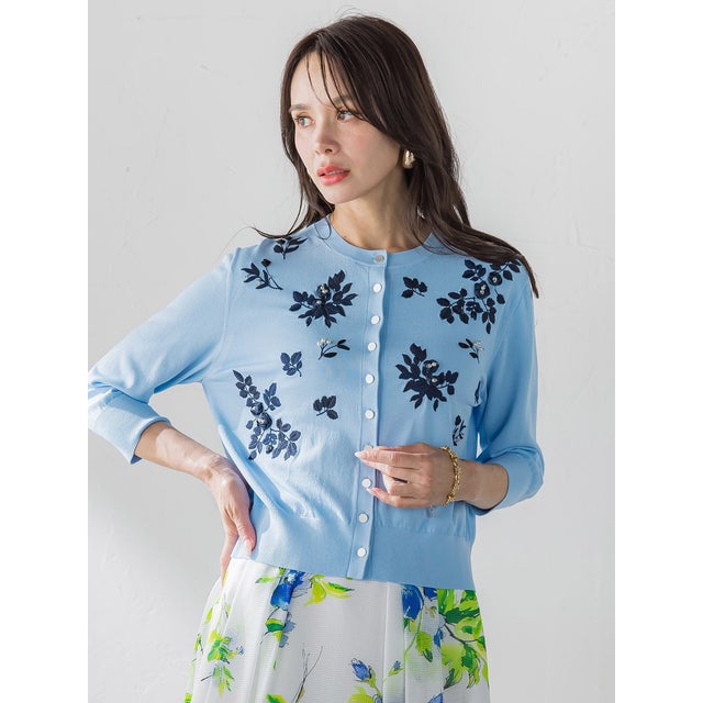 ローズ刺繍カーディガン （ライトブルー）