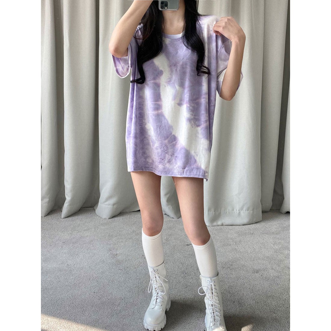 アウトキャスト プリント ロングTシャツ タイダイ パープル S 【公式通販】