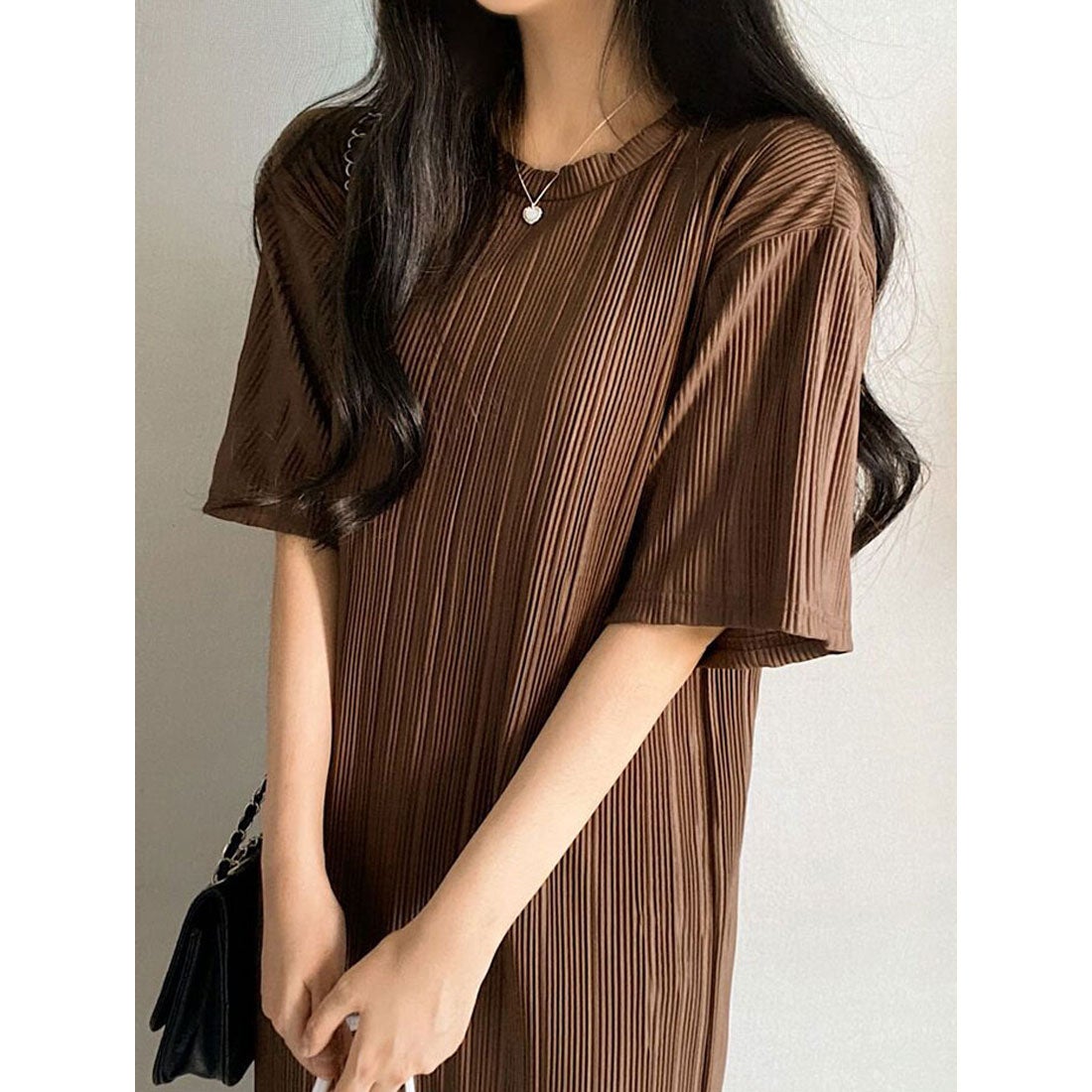 ビビッドレディ VIVIDLADY プリーツ半袖ロングワンピース 半袖 全3色 