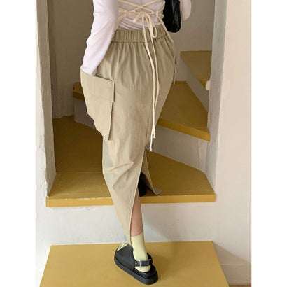 ビビッドレディ VIVIDLADY ベルト付きカーゴポケットロングスカート 全3色 Y2K （ベージュ）｜詳細画像