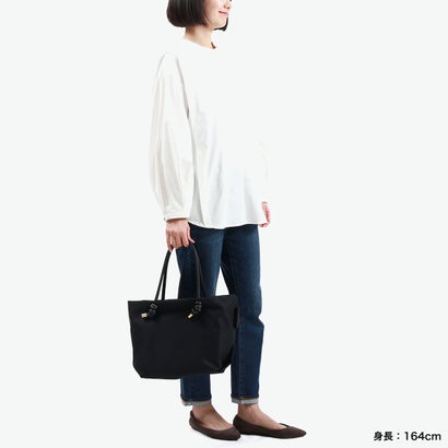 正規品 トートバッグ レディース ファスナー付き バッグ トート 軽量 軽い ブランド おしゃれ 撥水 肩掛け 日本製 B5 BIANCA ノットハンドルナイロントートバッグ Mサイズ V-2175 （dbeige×azzurro）｜詳細画像