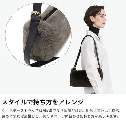 正規品 ショルダーバッグ レディース ブランド ファーバッグ 軽い かわいい 斜め掛け 肩掛け きれいめ おしゃれ ELMO レッキスラビットエコファー ワンショルダーバッグ V-9099 （ダークブラウン×ブラック）｜詳細画像