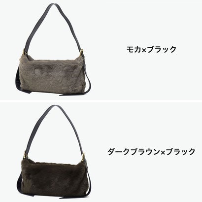 正規品 ショルダーバッグ レディース ブランド ファーバッグ 軽い かわいい 斜め掛け 肩掛け きれいめ おしゃれ ELMO レッキスラビットエコファー ワンショルダーバッグ V-9099 （ダークブラウン×ブラック）｜詳細画像