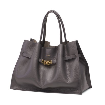 正規品 トートバッグ レディース トート バッグ ブランド 革 本革 通勤バッグ ビジネス B5 肩掛け 女性 大人 日本製 TRERO イタリアンWフェイスレザートートバッグ Lサイズ V-1497 （チャコール×ライトトープ）｜詳細画像