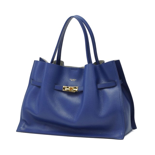 正規品 トートバッグ レディース トート バッグ ブランド 革 本革 通勤バッグ ビジネス B5 肩掛け 女性 大人 日本製 TRERO イタリアンWフェイスレザートートバッグ Lサイズ V-1497 （ナイトブルー×グレー）