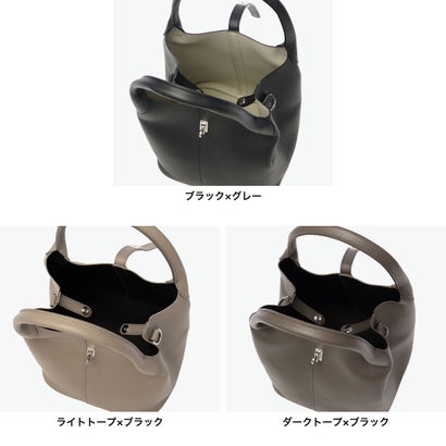 正規品 トートバッグ レディース ブランド レザー 牛革 手持ち 肩かけ 斜めがけ バケツ型 おしゃれ 小型 高級感 2WAY TRERO イタリアンダブルフェイスレザーベルトトート V-1641 （ダークトープ×ブラック）｜詳細画像